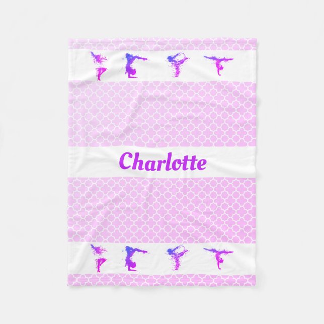 Gymnastik Mädchen Name Lila Pink Quatrefolie Fleecedecke (Vorderseite)