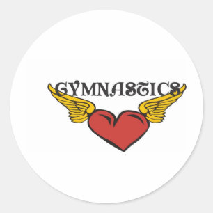 Gymnastik mit Winged Herzen Runder Aufkleber