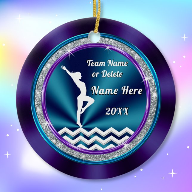 Gymnastik Ornament Hübsch Lila, Aquamarin und weiß (Gift ideas gymnastics girl. Cheap gymnastics gifts. Gymnastics Christmas Gifts. Young gymnasts.)