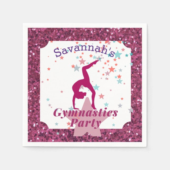 Gymnastik Party Glitzer & Stars Serviette (Vorderseite)