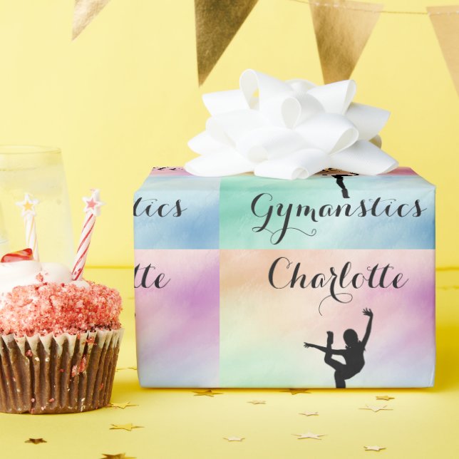 Gymnastik Pastel Lila Green Personalisiert Geschenkpapier (Geburtstagsparty)