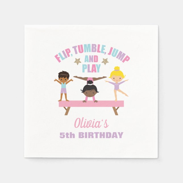 Gymnastik Pastell Geburtstag Serviette (Vorderseite)