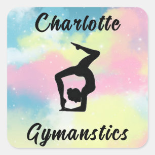 Gymnastik Pastell Pink Blau Gelb Personalisiert Quadratischer Aufkleber