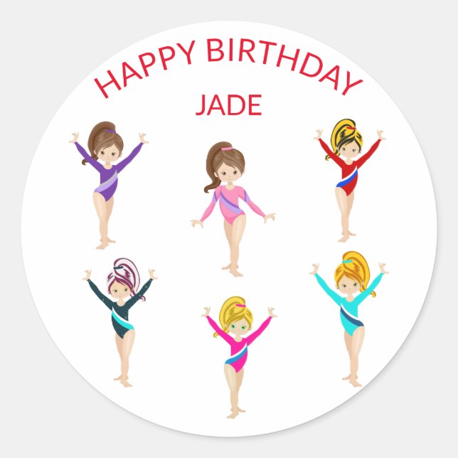 Gymnastik personalisiert BIRTHDAY Runder Aufkleber (Vorderseite)