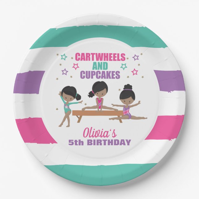 Gymnastik Pink Lila Türkis Girl Birthday Pap Pappteller (Vorderseite)