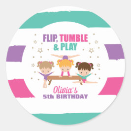 Gymnastik Pink Lila Türkis Girl Birthday Pap Runder Aufkleber