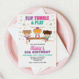 Gymnastik Pink Lila Türkis Girl Geburtstag Einladung