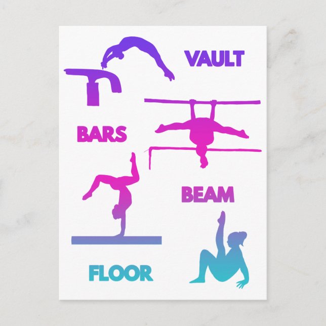 Gymnastik Rosa Lila türkisfarbene Vault-Bars Postkarte (Vorderseite)