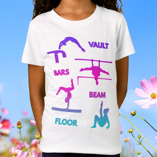 Gymnastik Rosa Lila türkisfarbene Vault-Bars T-Shirt (Gymnastics Pink Purple Turquoise Vault Bars Beam T-Shirt)