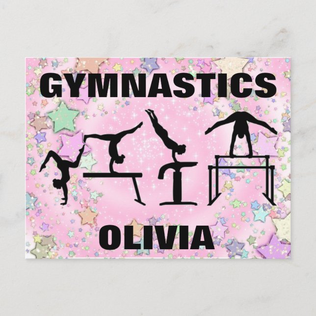 Gymnastik Rosa Sparkle Wirbel und Stars Postkarte (Vorderseite)