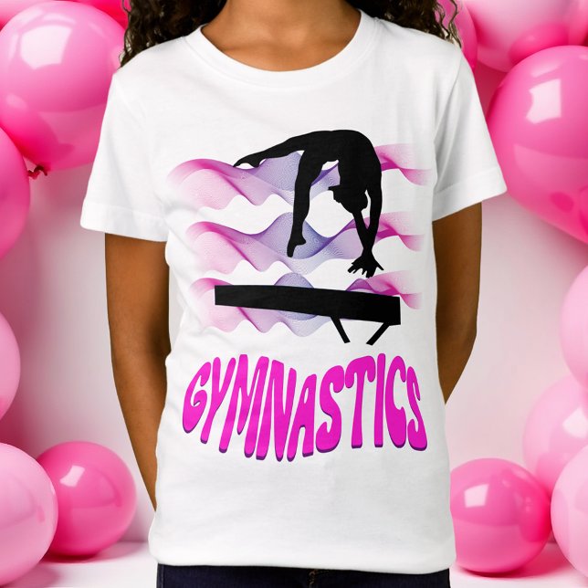Gymnastik Rosa und Lila Balancebar T-Shirt (Gymnastics Pink and Purple Balance Beam T-Shirt)