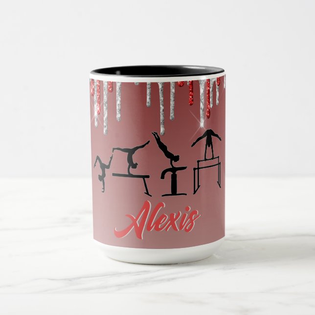 Gymnastik Rot und Silber Glitzer Tropfen Ombre Tasse (Zentrum)