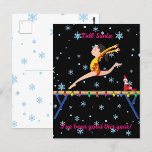 Gymnastik sagt dem Weihnachtsmann, dass ich in die Postkarte