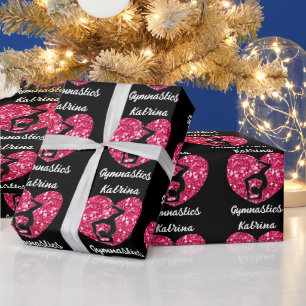 Gymnastik Schwarz und Heiß Rosa Personalisiert Geschenkpapier