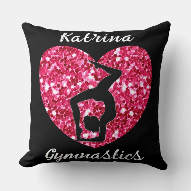 Gymnastik Schwarz und Heiß Rosa Personalisiert Kissen (Vorderseite)