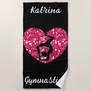 Gymnastik Schwarz und Heiß Rosa Personalisiert Strandtuch