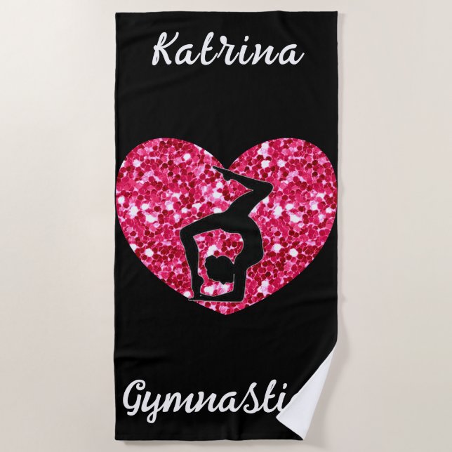 Gymnastik Schwarz und Heiß Rosa Personalisiert Strandtuch (Vorderseite)