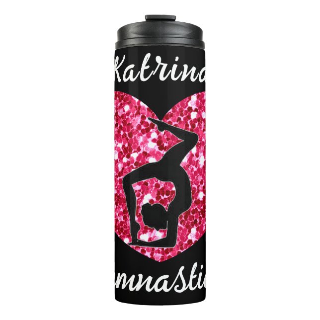 Gymnastik Schwarz und Heiß Rosa Personalisiert Thermosbecher (Vorderseite)