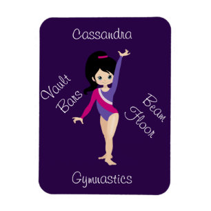 Gymnastik Schwarzes Haar, blaue Augen, Lila Leotar Magnet