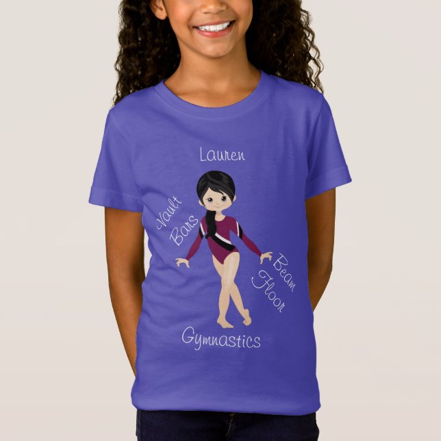 Gymnastik Schwarzes Haar, braune Augen, Burgund Le T-Shirt (Vorderseite)