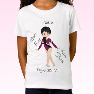 Gymnastik Schwarzes Haar, braune Augen, Burgund Le T-Shirt