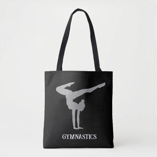 Gymnastik Silberner Glitzer Personalisiert Tasche (Vorderseite)