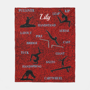Gymnastik Skills Red Sparkle Typografie Fleecedecke
