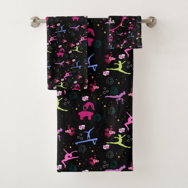 Gymnastik Spaß Print Mit Monogramm 3 Stück Badhandtuch Set (Insitu)