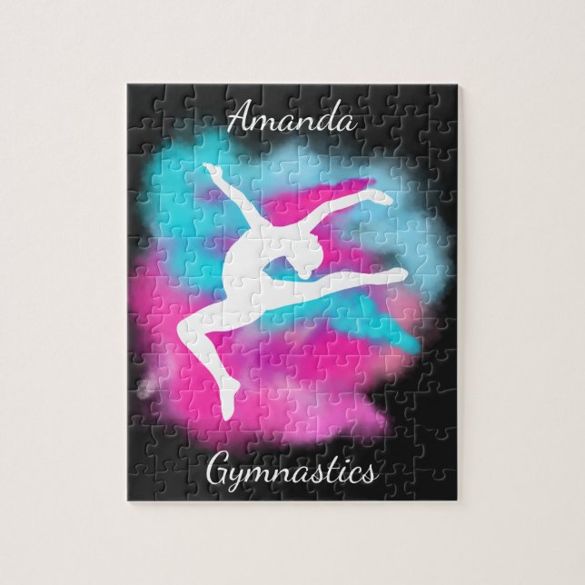 Gymnastik Sprung rosa blaue Farbbombe mit Namen (Vertikal)