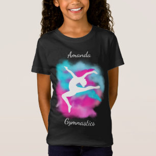 Gymnastik Sprung rosa blaue Farbbombe mit Namen T-Shirt