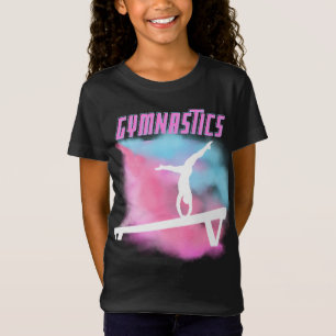 Gymnastik strahlt rosa und blaue Farbbombe T-Shirt
