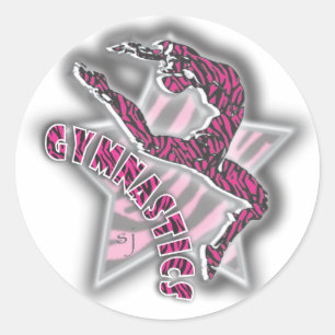 Gymnastik-Tiger-Stern-Aufkleber-Rosa Runder Aufkleber