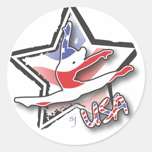 Gymnastik USA-Aufkleber Runder Aufkleber (Vorderseite)
