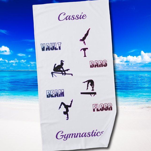 Gymnastik Vault, Bars, Beam, Fußbodenbelag Badetuc Strandtuch (This all-around gymnastics design is made for girls who do it all — vault, bars, beam, and floor! Fe)