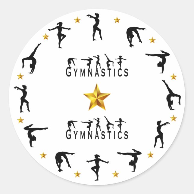 Gymnastik, Weiblichkeit, Goldstars Runder Aufkleber (Vorderseite)