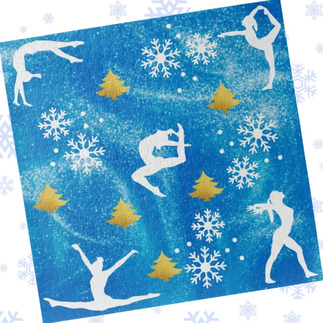 Gymnastik Weihnachten Blaues Sparkle Weiße Muster (Gymnastics Christmas Blue Sparkle White Pattern Jigsaw Puzzle)