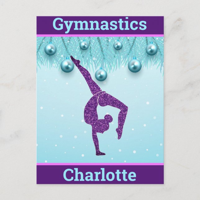 Gymnastik Weihnachten Lila Aqua Personalisiert Postkarte (Vorderseite)