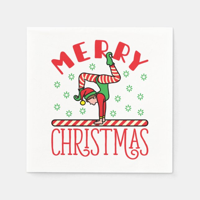 Gymnastik Weihnachts-Elf auf Beam Serviette (Vorderseite)