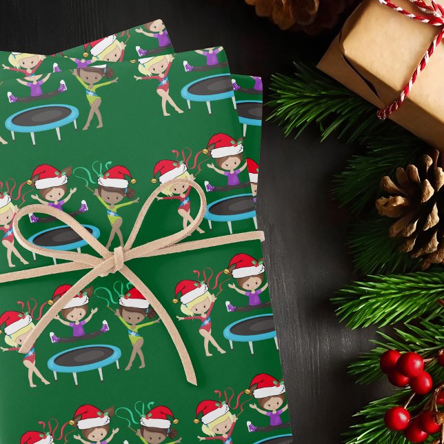 Gymnastik Weihnachtsgymnastik Girls Niedlich Green Geschenkpapier Set (Von Creator hochgeladen)