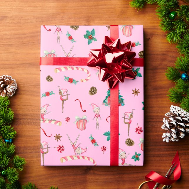Gymnastik Weihnachtswrapping Papier Pink Holiday Geschenkpapier (Von Creator hochgeladen)