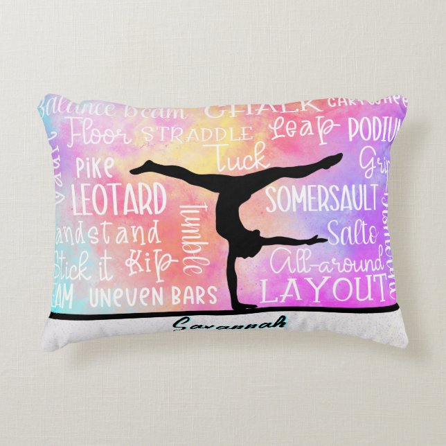 Gymnastik Words Rainbow Ombre Personalisiert Dekokissen (Vorderseite)