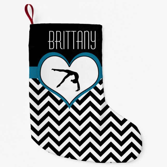 Gymnastik-Zickzack Herz mit Monogramm im Schwarzen Kleiner Weihnachtsstrumpf (Vorderseite)