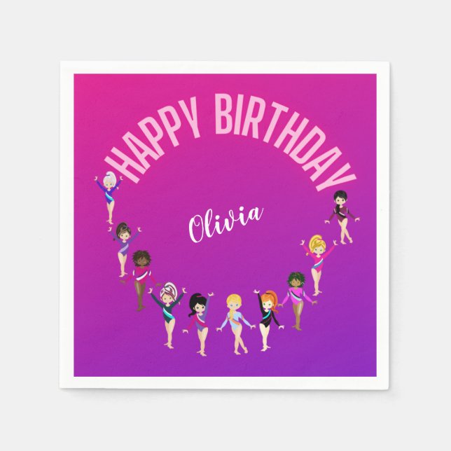 Gymnastikfreunde "Happy Birthday" Pink Lila Serviette (Vorderseite)