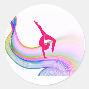 Gymnastikgymnast in rosa Aufkleber. Runder Aufkleber