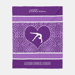 Gymnastiklila Cheetah-Druck mit Monogramm Fleecedecke