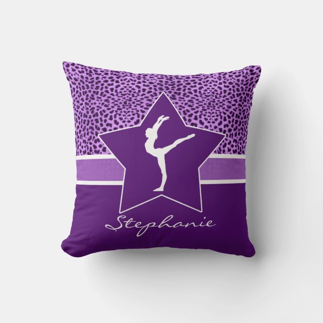 Gymnastiklila Cheetah-Druck mit Monogramm Kissen (Vorderseite)