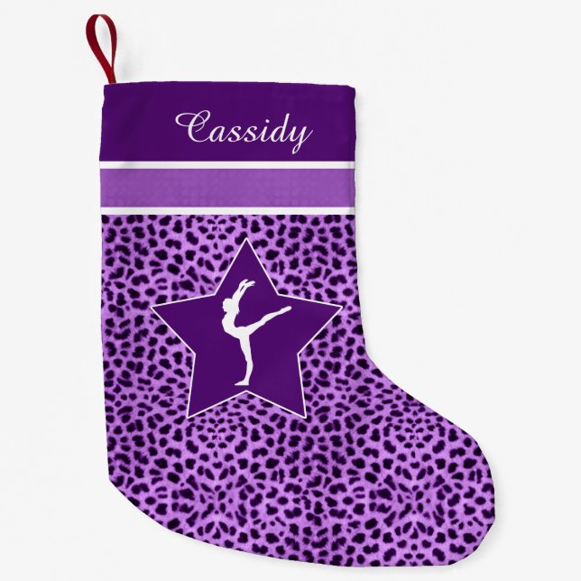 Gymnastiklila Cheetah-Druck mit Monogramm Kleiner Weihnachtsstrumpf (Vorderseite)