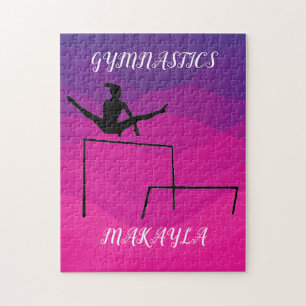 Gymnastikpuzzle mit Gymnast auf ungeraden Bars.