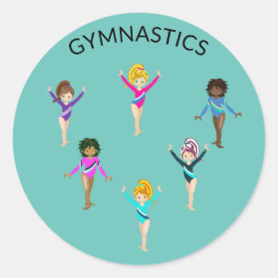 Gymnastiksticker für Mädchen mit 6 Gymnast Runder Aufkleber