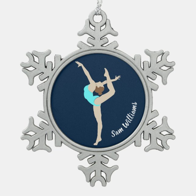 Gymnastin Schneeflocken Zinn-Ornament (Vorderseite)